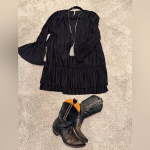 Free People Black Pleated Boho Tunic / Mini Dress